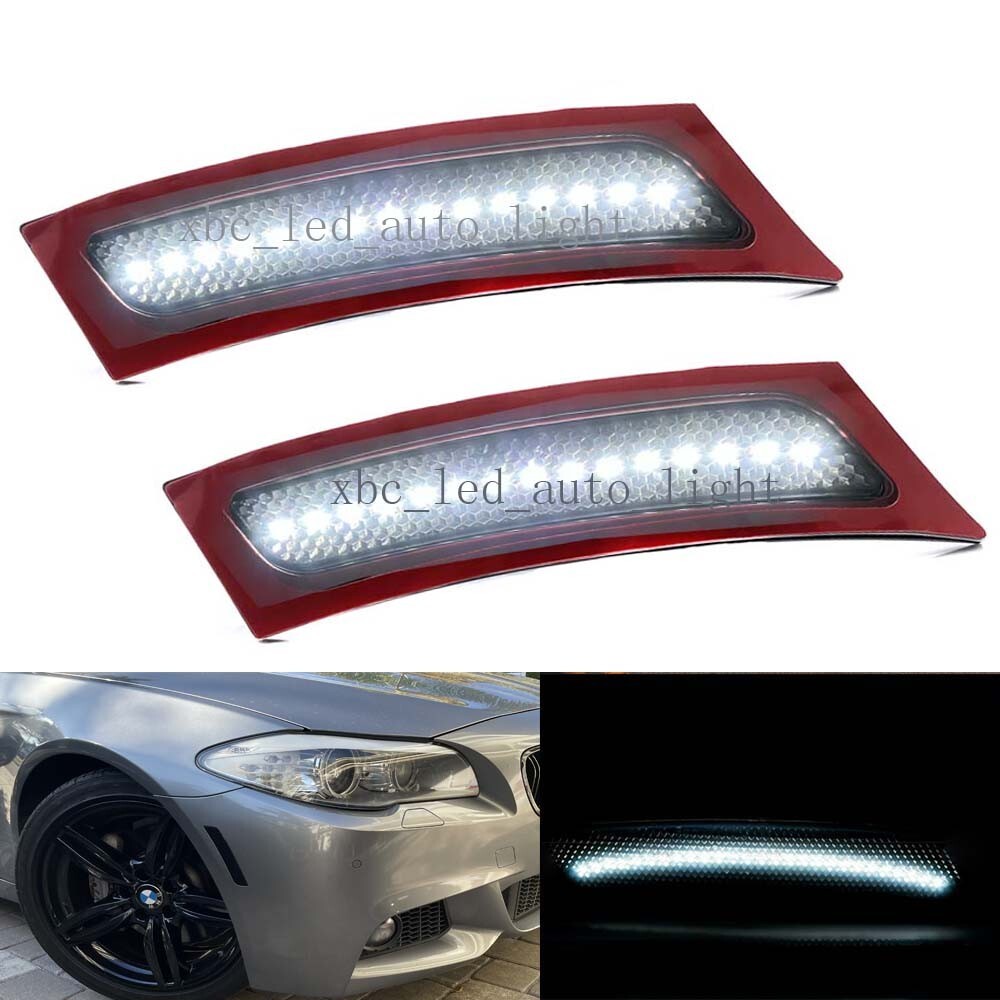 White LED Front Bumper Side Marker Reflectors For BMW F10 528i 535i 550i 11-16
