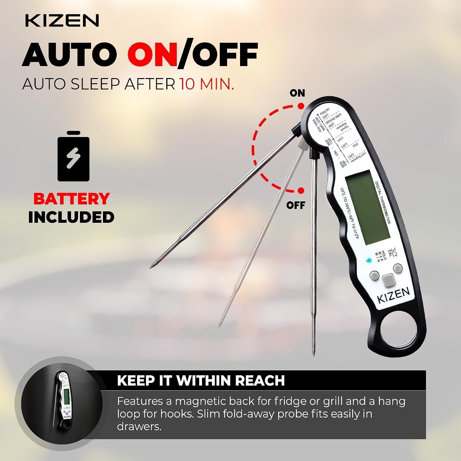 Digital Meat Thermometer 6.2 Inch Waterproof Fast Read Large Display Kitchen