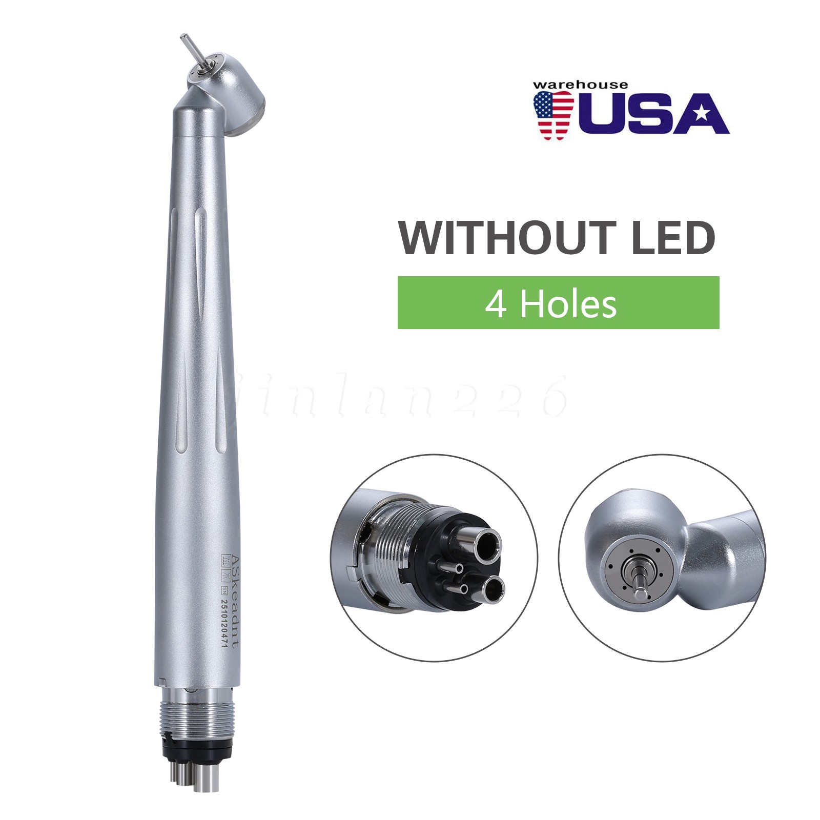 Dental Handpiece High Speed Push Button STANDARD 45° HEAD 4-Hole