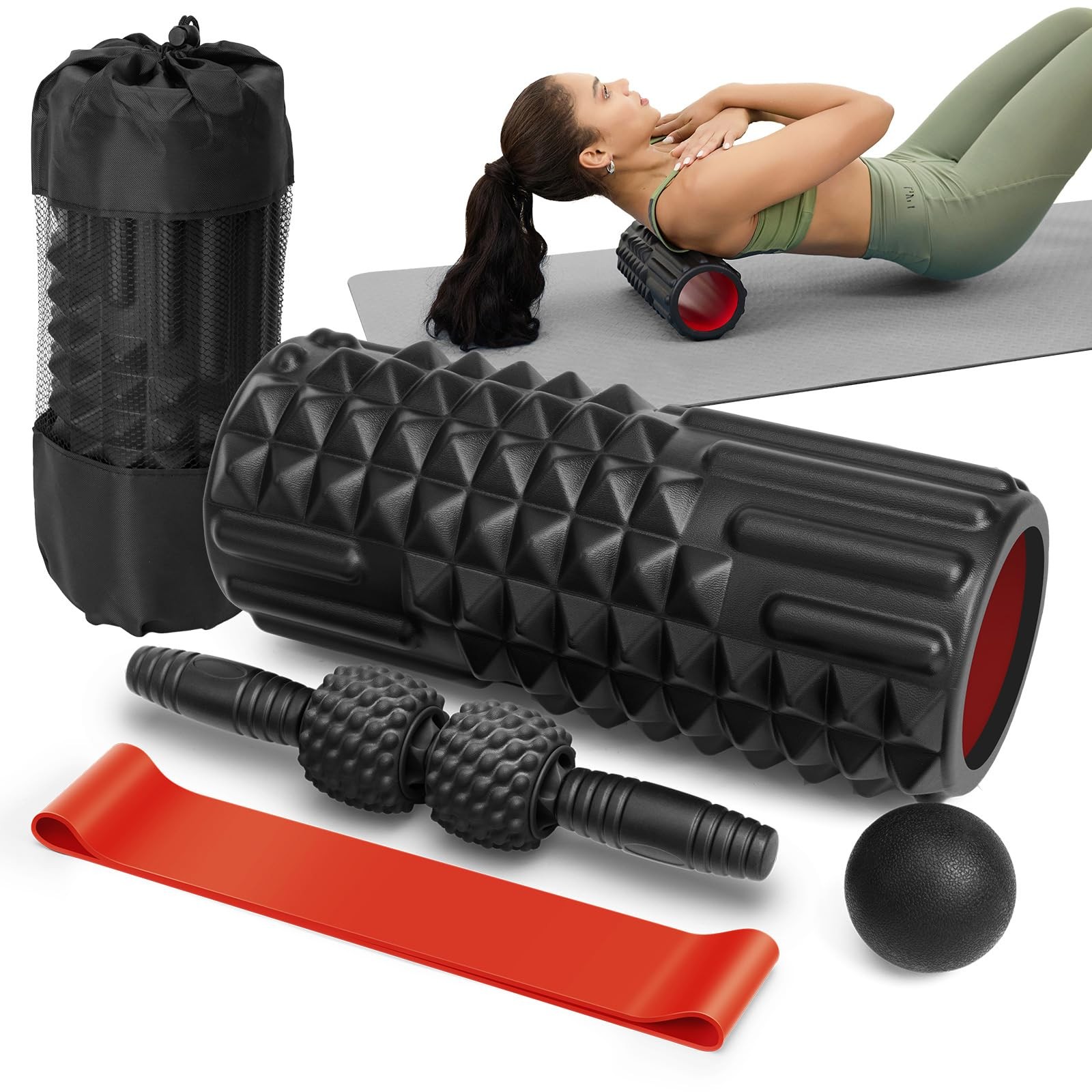 5 in 1 Foam Roller Set - Foam Roller for Legs, Muscle Roller Stick, Massage B...