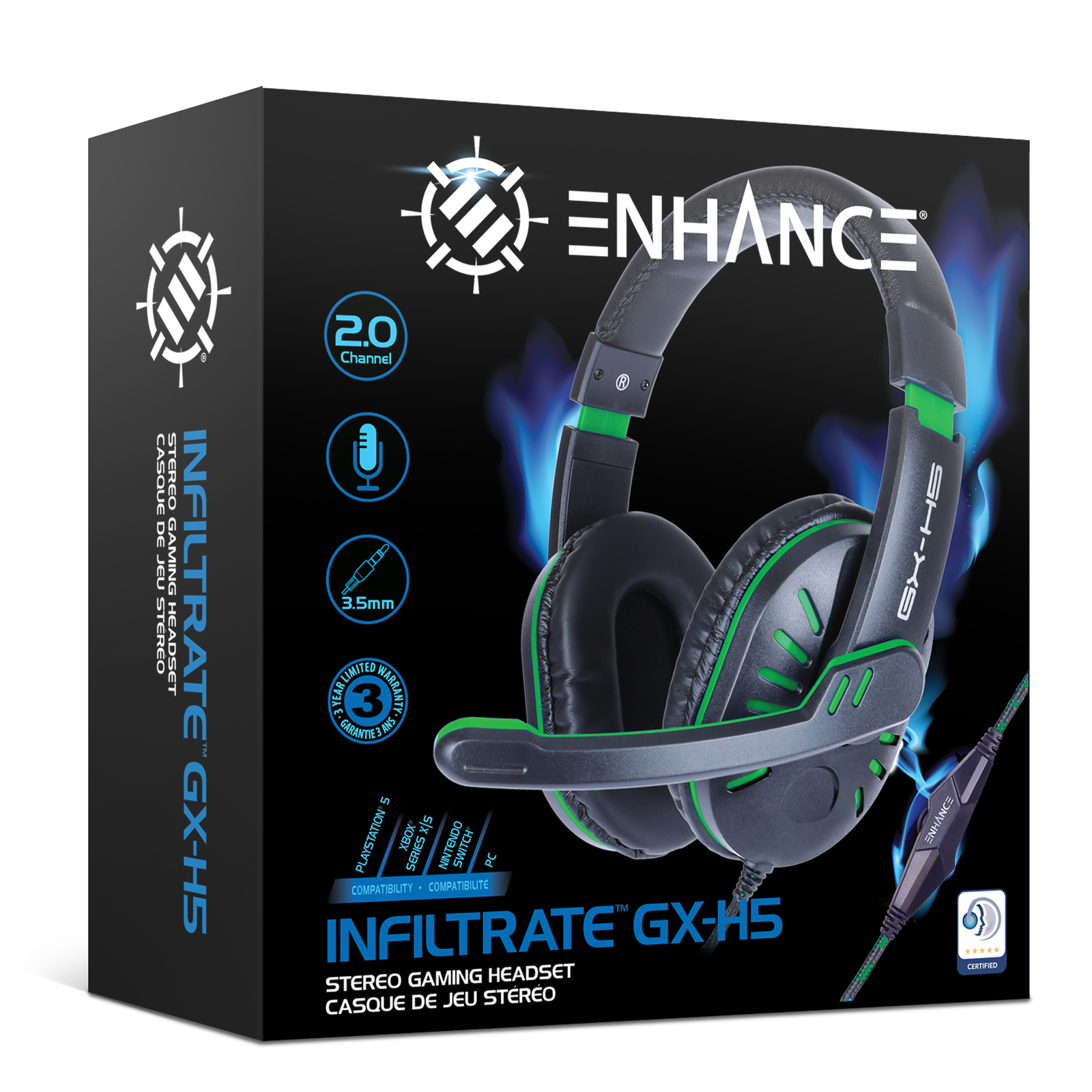 Gaming Headset with Rotating Microphone - Soft Adjustable Headband - Green