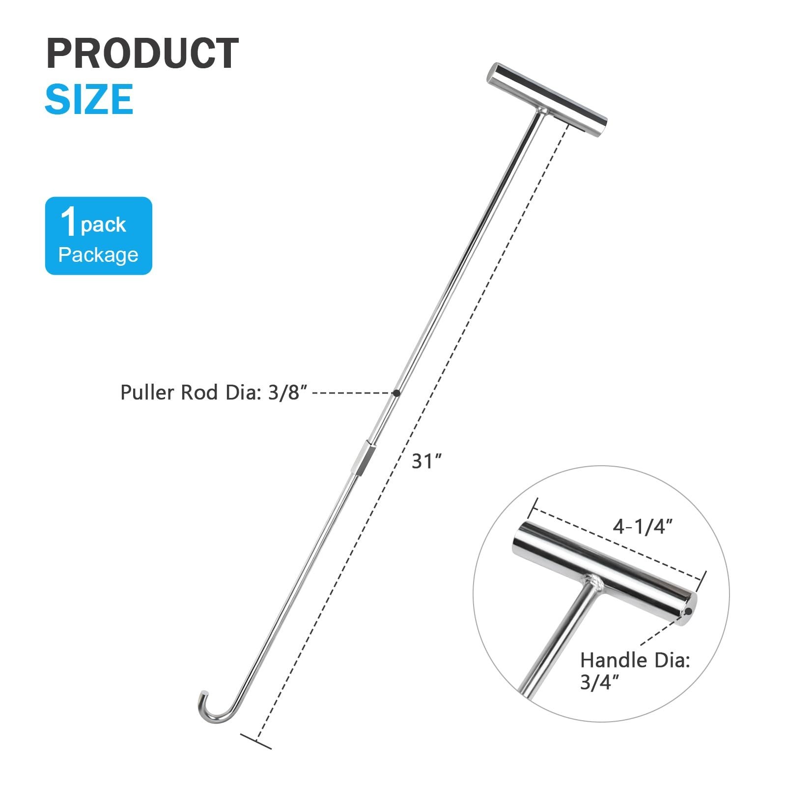 Heavy Duty 31" Solid Steel 5th Wheel Pin Puller with Chrome Finish - 1 Pack