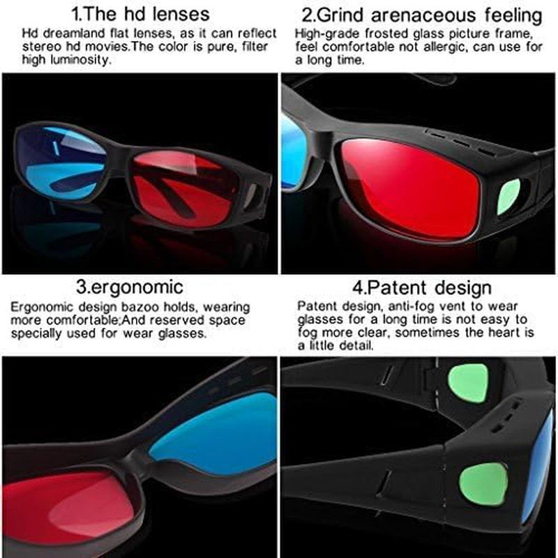 Red-Blue 3D Glasses/Cyan Anaglyph Simple Style 3D Glasses 3D Movie Game-Extra Up