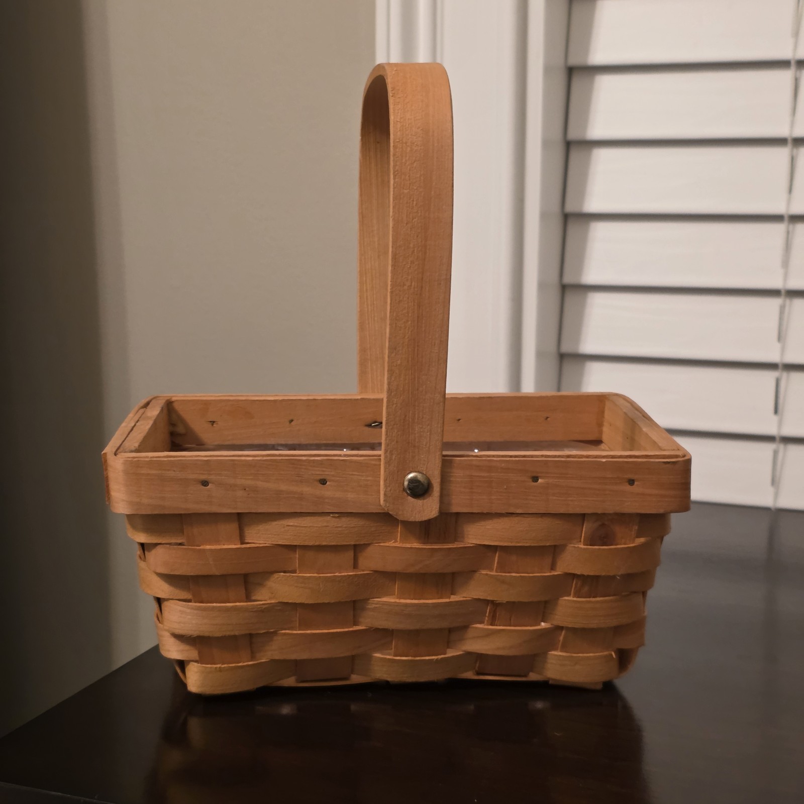 Rustic Home Decor Rectangular Handwoven 7" X 4" Medium Wood Basket With Liner
