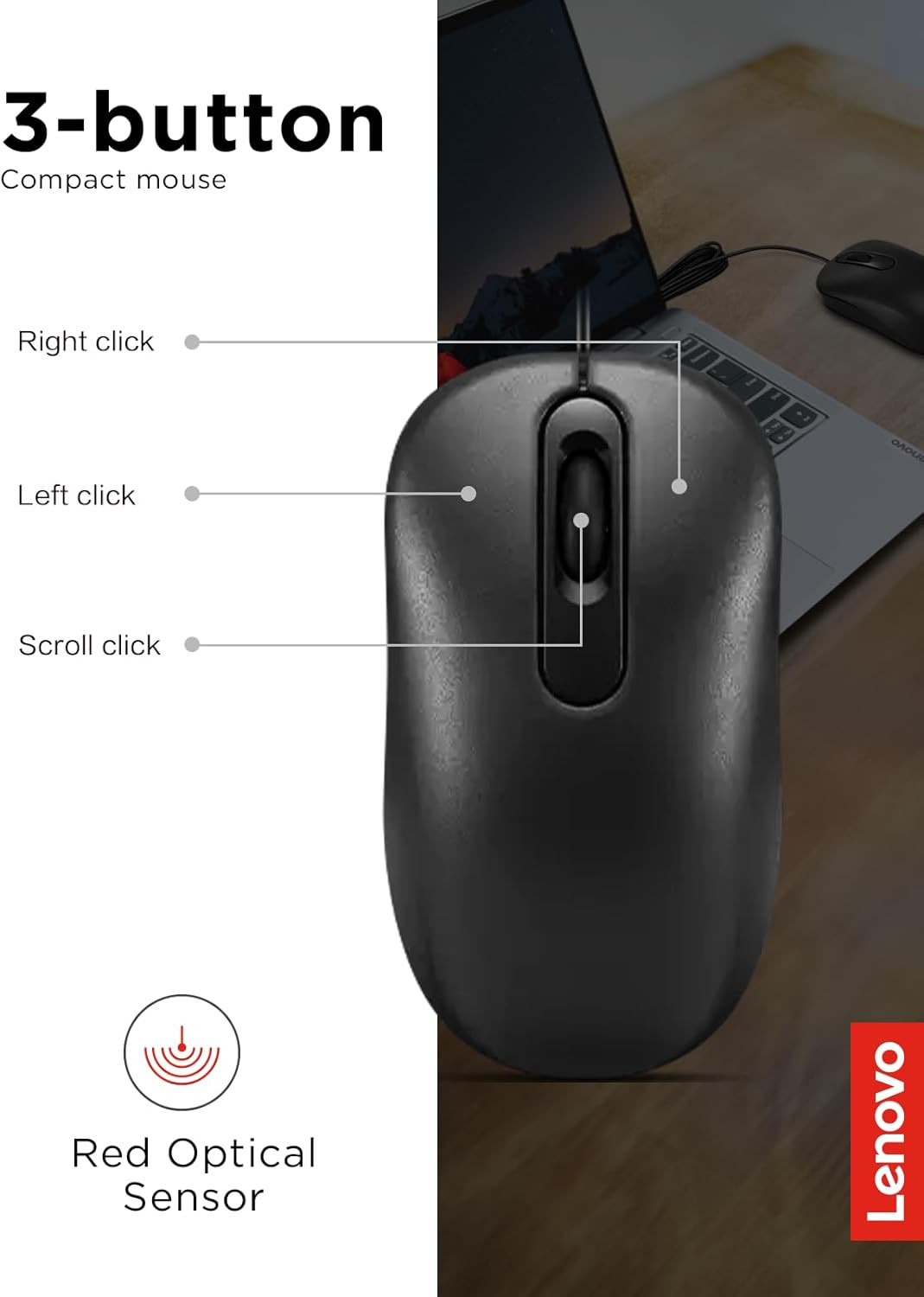100 Wired USB Computer Mouse for PC, Laptop, Computer with Windows - Full-Size -