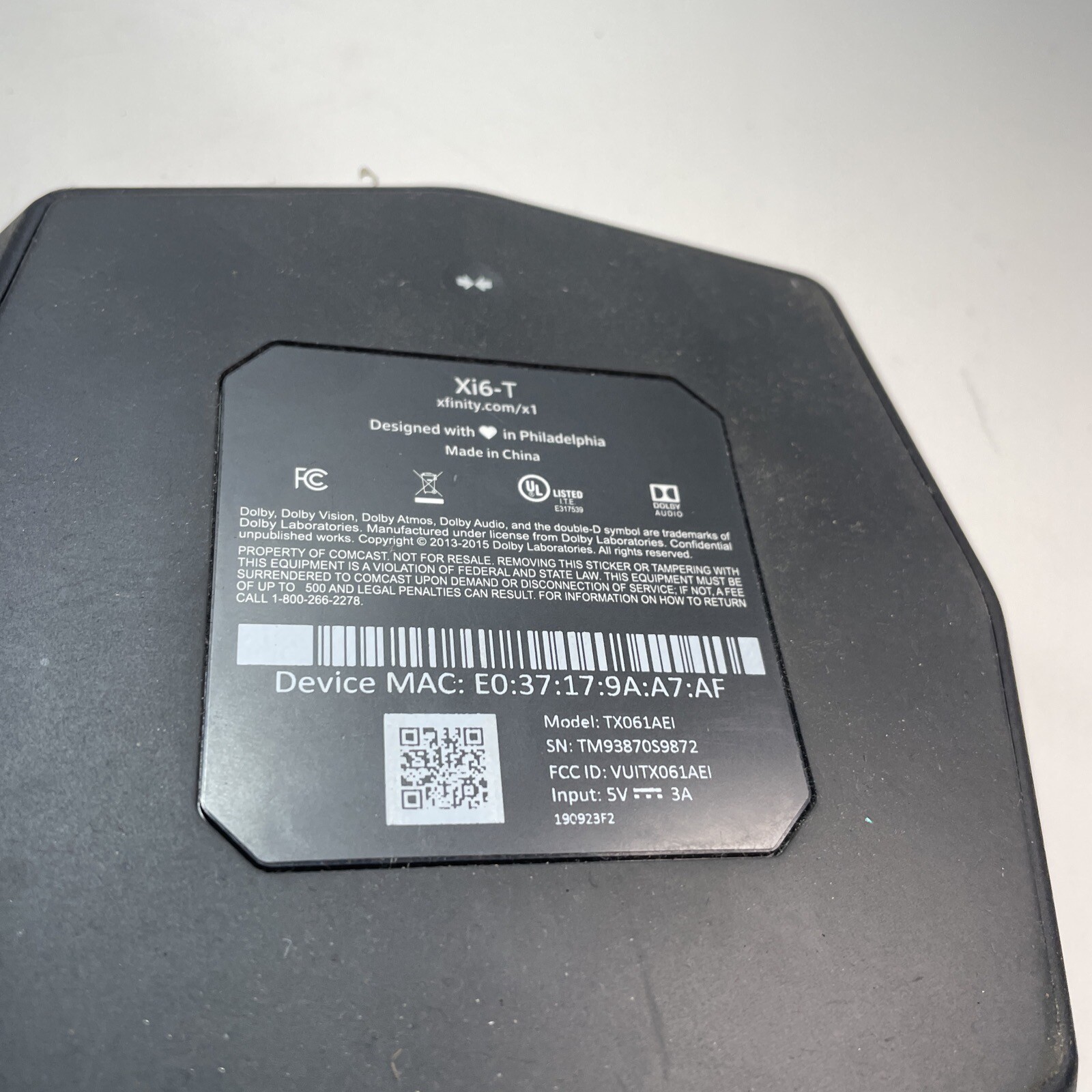 Xfinity Xi6-T TX061AEI Black Wi-Fi Ethernet 4K Ultra HD TV Streaming Box Only