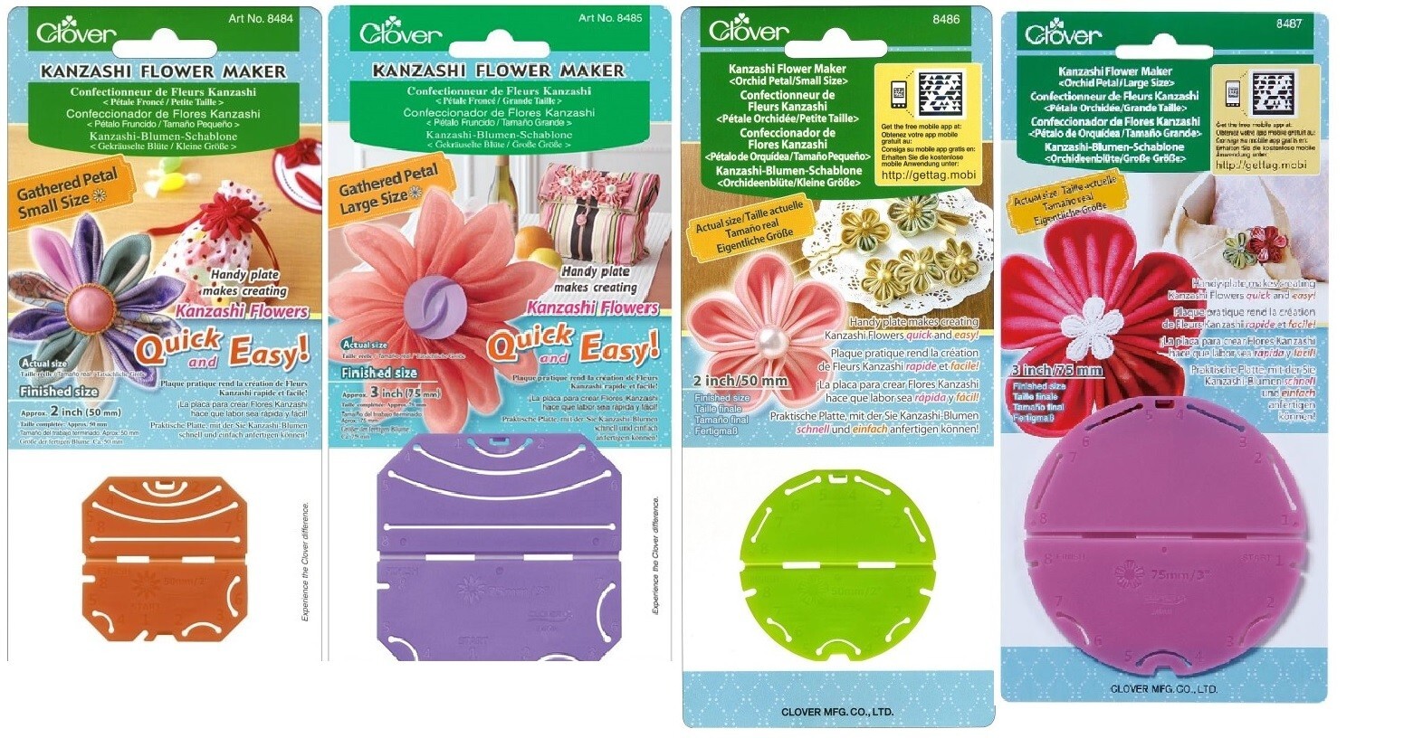 4 Clover Kanzashi Flower Makers both Small & Large Gathered & 0rchid Petal