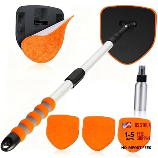 XINDELL Windshield Cleaner Tool, Car Window Cleaning Kit with 4 Reusable Orange