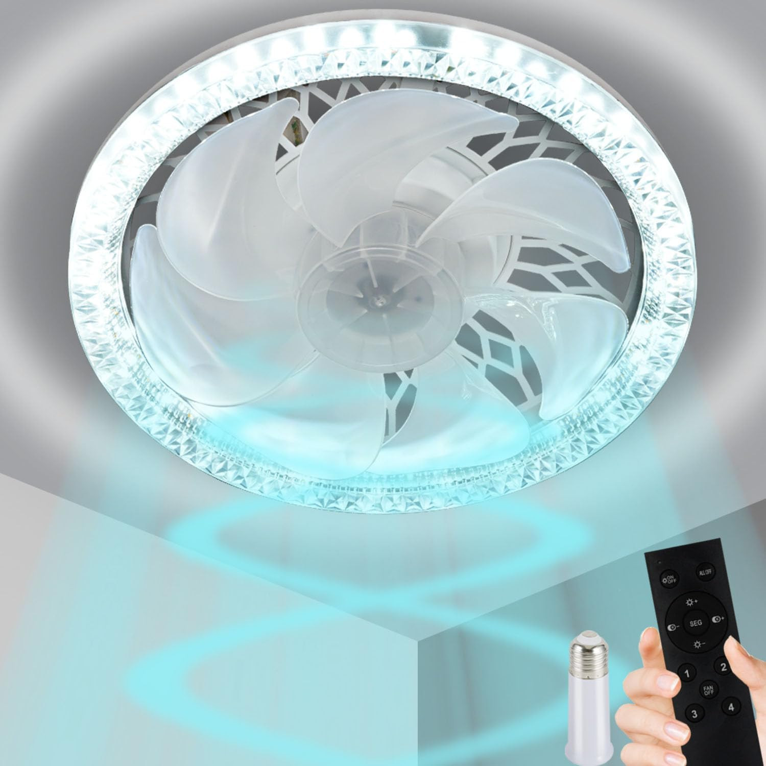Light Socket Fan with Remote 12”, Screw in Socket Fan Light with Dimmable Bright