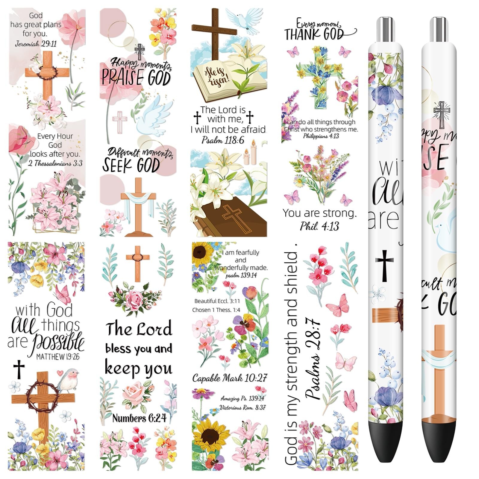 UV DTF Transfer Pen Sticker - 40 Sheets Bible Verse UV DTF Pen Wraps, Waterpr...