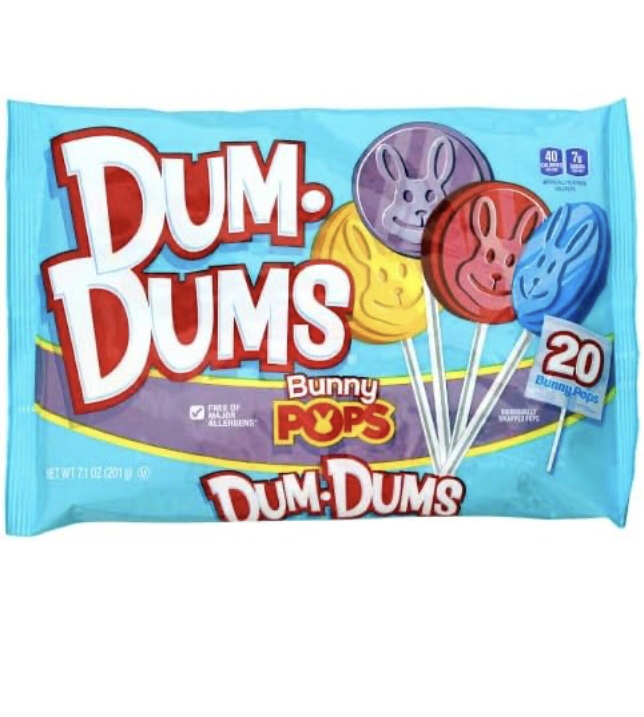 Dum Dums  BUNNY POPS 20-Lollipop Suckers Easter Basket Case( 2 Bags)