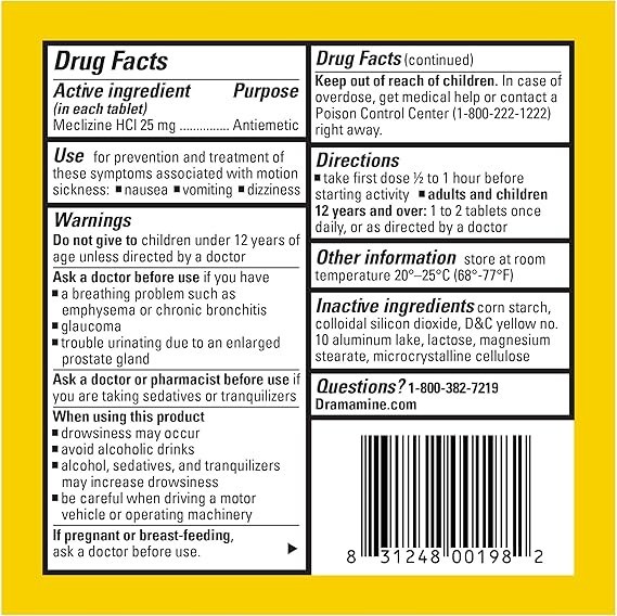 Dramamine All Day Less Drowsy – Tabletas Contra Mareo, 24-Hour Formula (8 Count)