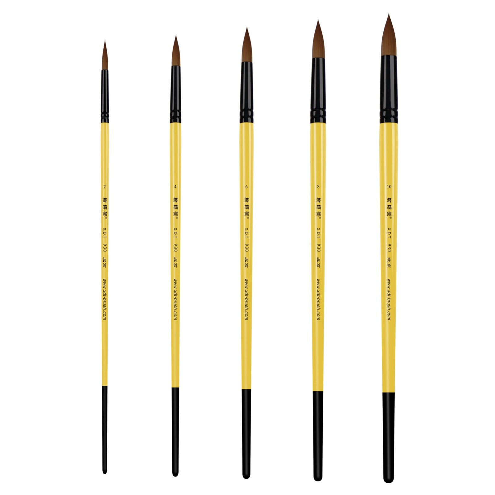 XDT#930 Round Tip Art Brush 5Pc #2#4#6#8#10 Nylon Acrylic Watercolor