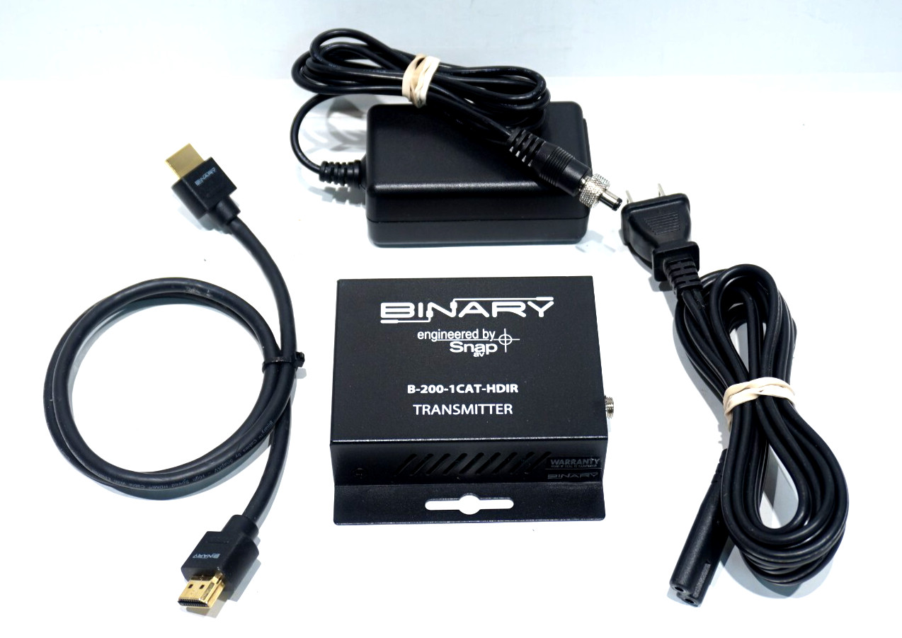 BINARY B-200-1CAT-HDIR HDMI TRANSMITTER w/AC ADAPTER & CABLE