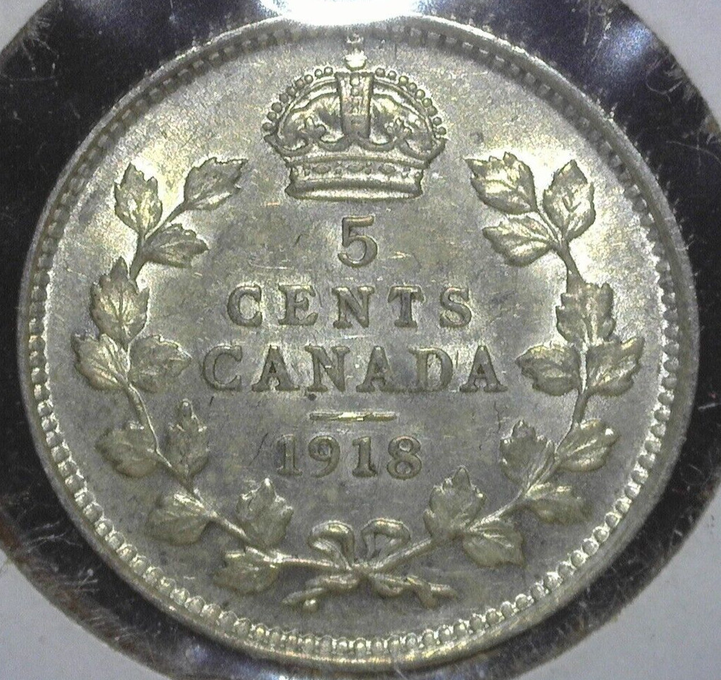 CANADA 1918 5 CENTS SILVER KM22 *UNCIRCULATED* ~FCS-285