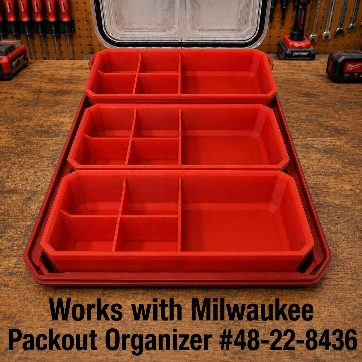 Fits Milwaukee Packout Low Profile Storage Tray with 5 Sections Red 3 Organizers