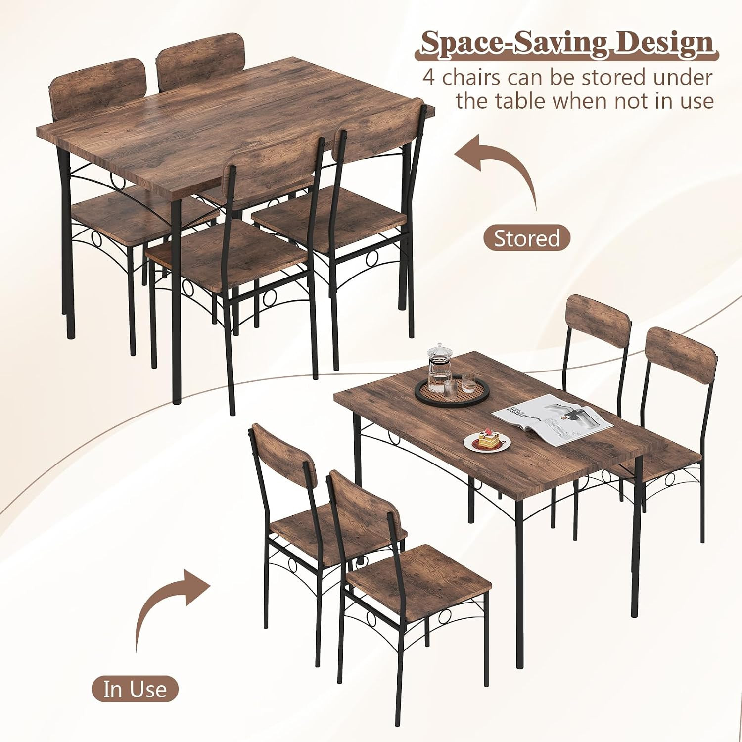 Dining Table Set for 4, Rectangle Kitchen Table and 4 Farmhouse Dining Chairs wi