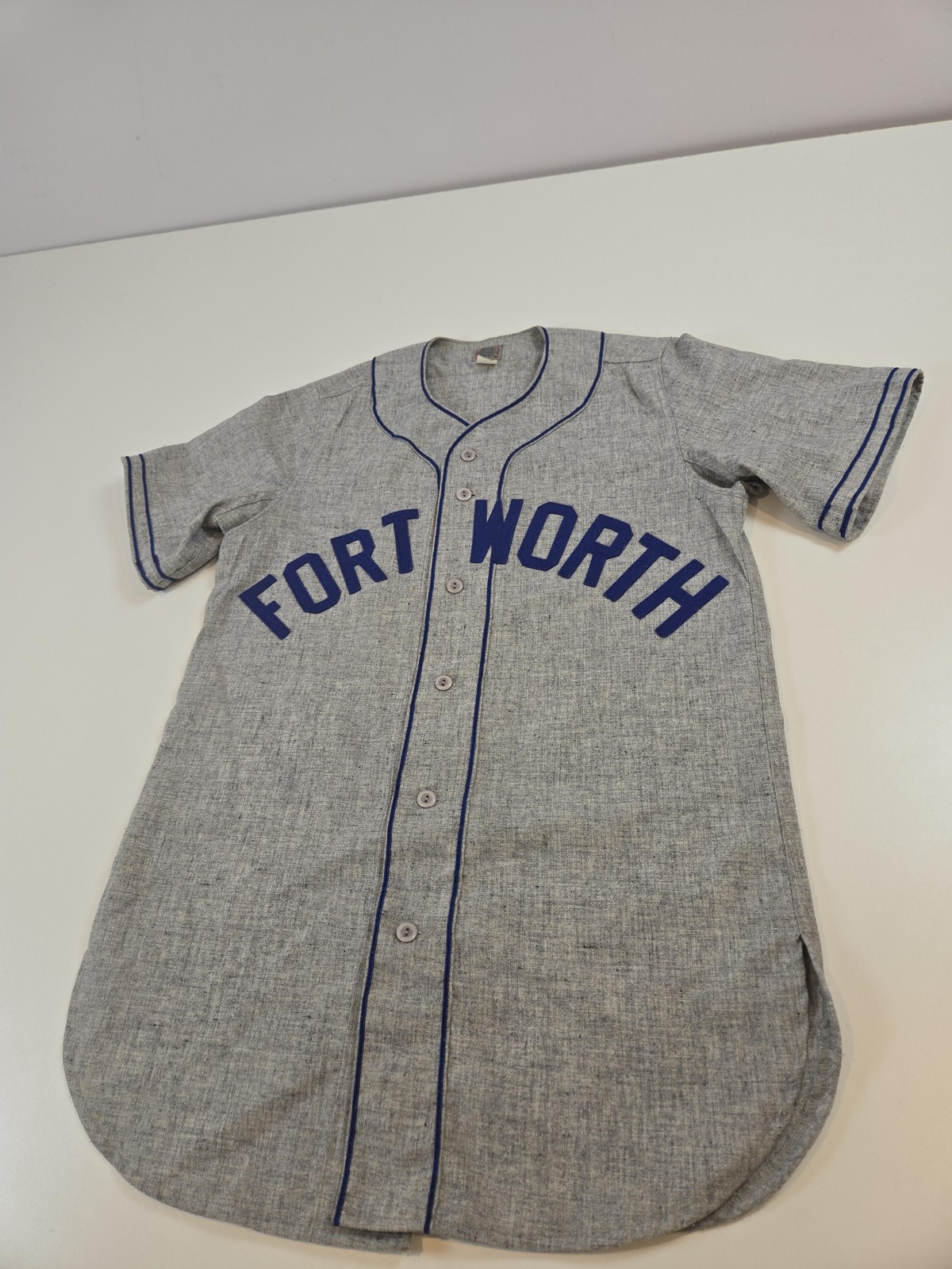 Ebbets Field Fort Worth Baseball Jersey Mens S Gray Wool Flannel Throwback