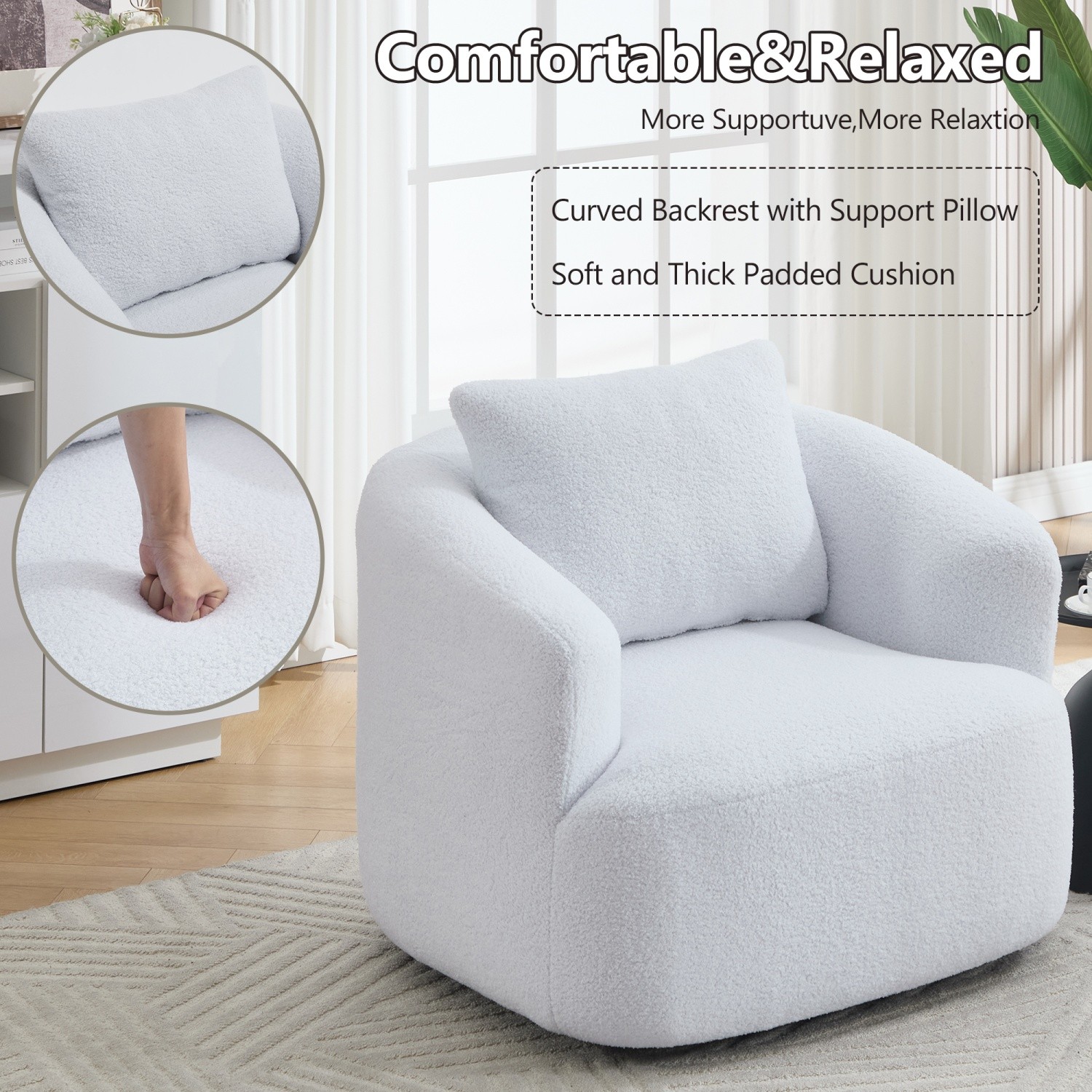 Modern 360° Swivel Accent Chairs Teddy Fleece Upholstered Sofa for Living Room