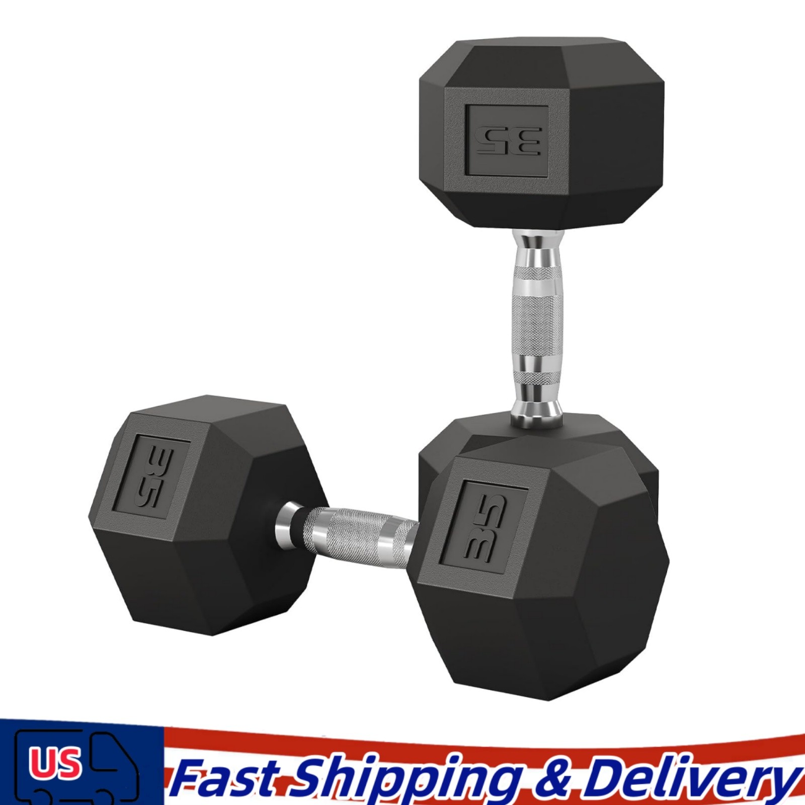 Pair of Rubber Coated Hex Dumbbell Hand Weight Set, 35 Pound