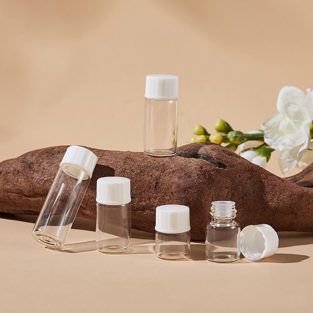 Clear Mini Small Glass Bottles Empty Vials Perfume Oil Orifice Reducer Screw Lid