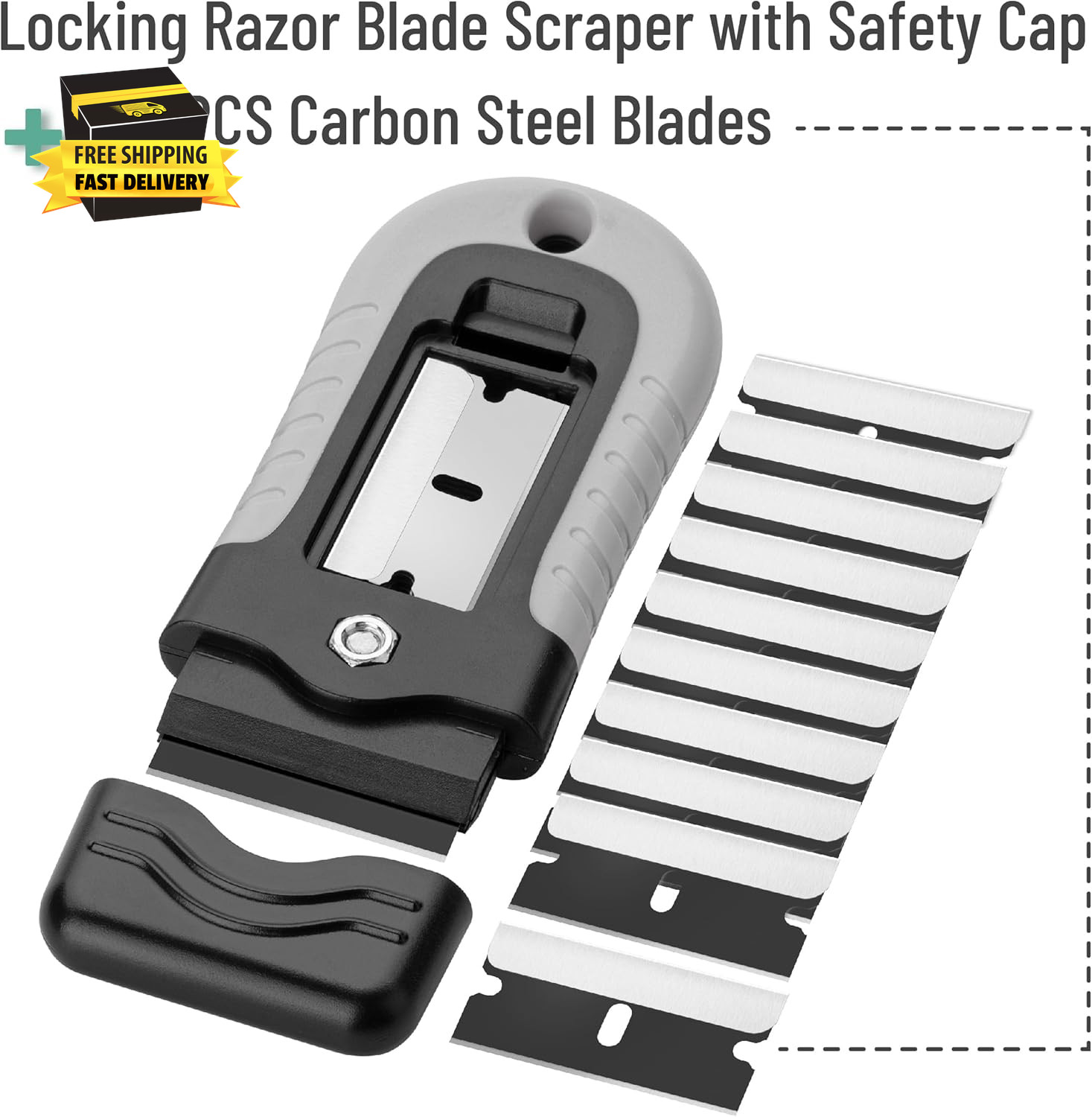 Bates- Razor Blade Scraper, Razor Scraper Set with 10 Pcs Extra Blades, Window S