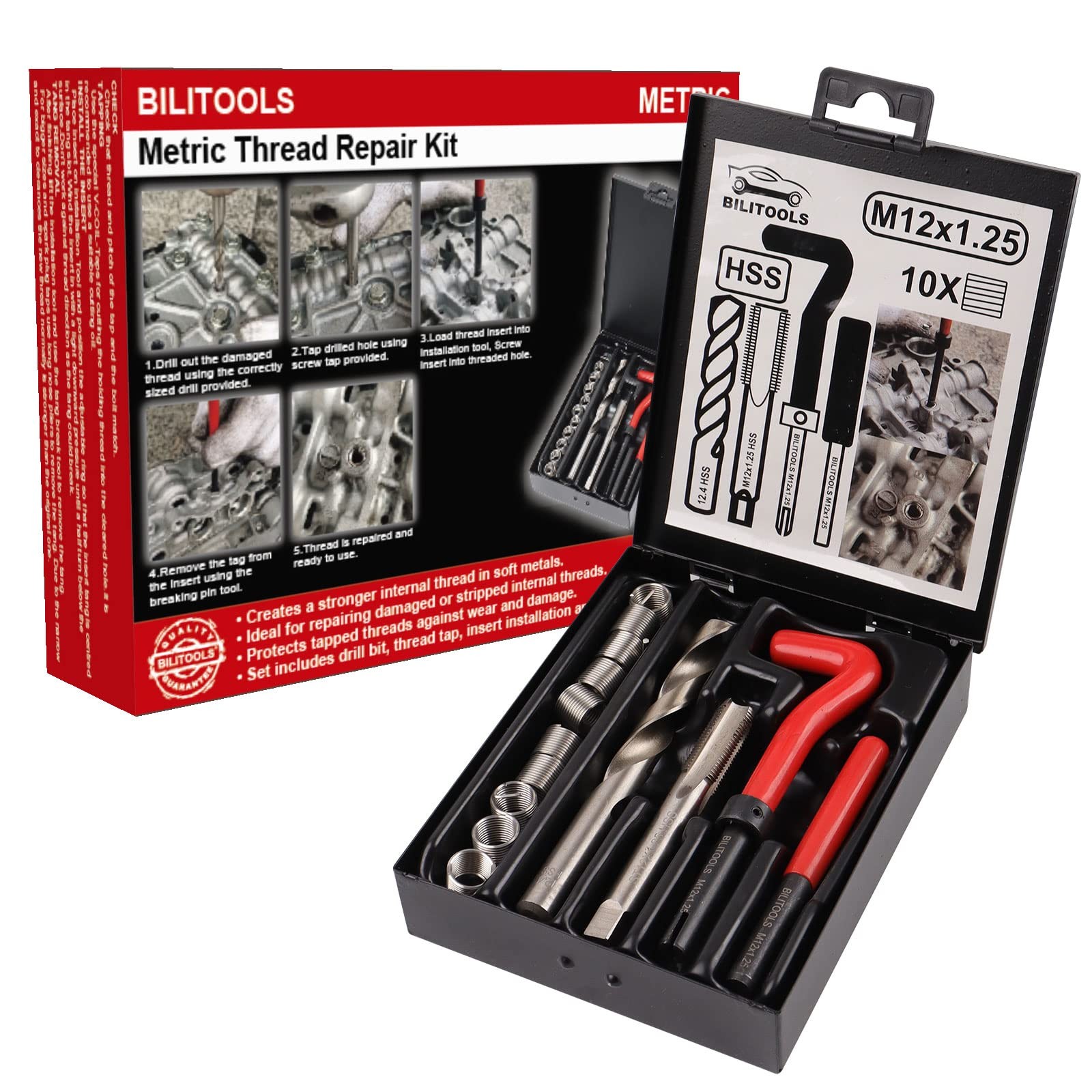 M12x1.25 Thread Repair Kit HSS Drill Helicoil Repair Metric Insert Coil Tool
