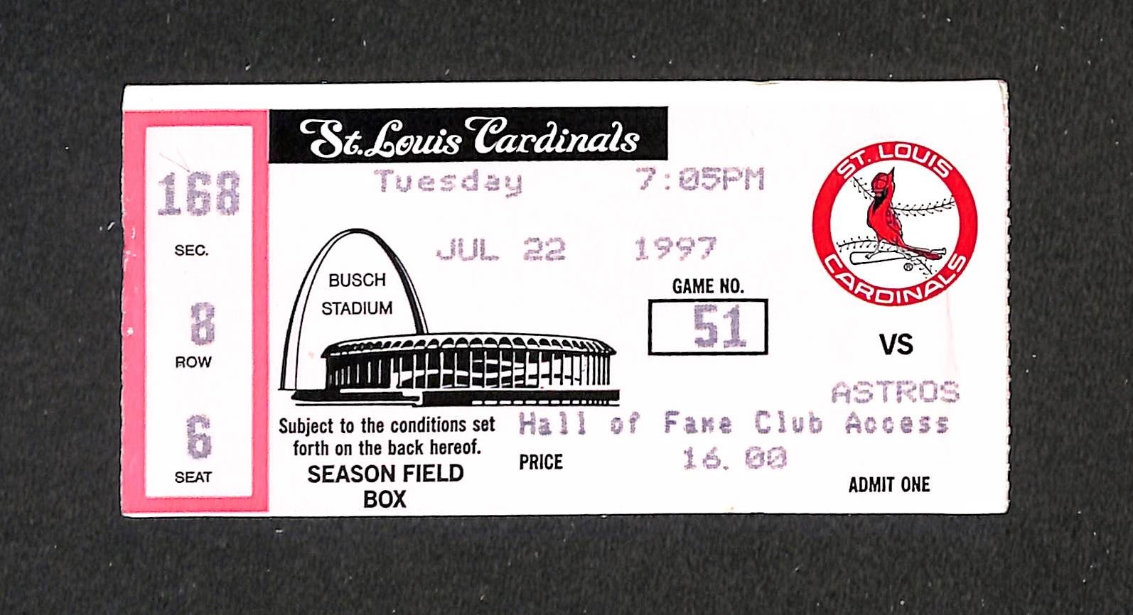 JULY 22, 1997 HOUSTON ASTROS @ ST. LOUIS CARDINALS TICKET STUB