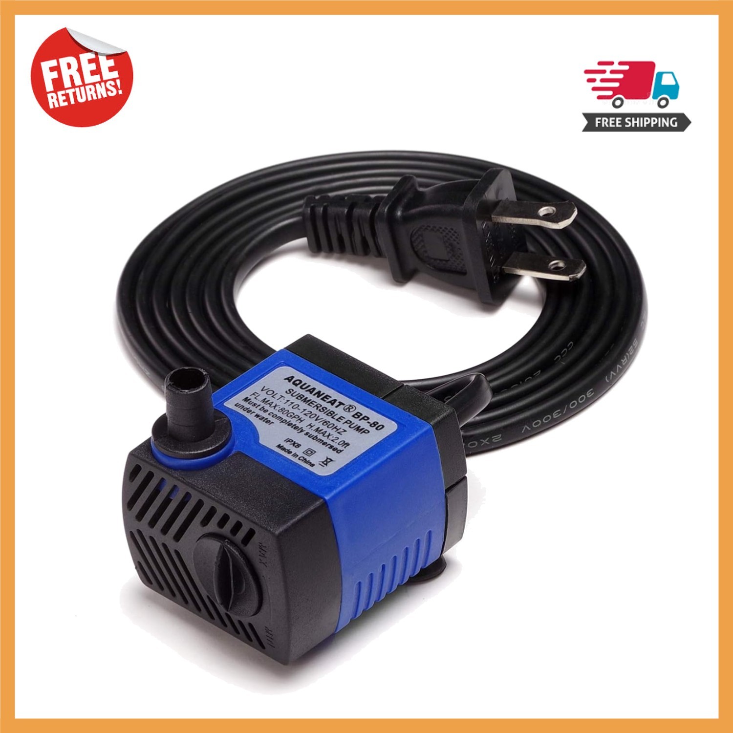 Adjustable 80 GPH Submersible Pump - Perfect for Aquariums & Hydroponic Systems
