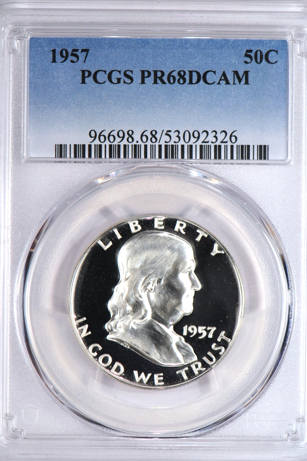 1957 Franklin Half Dollar Proof PCGS PR 68 DCAM PF ULTRA CAMEO Frosty Coin 50C