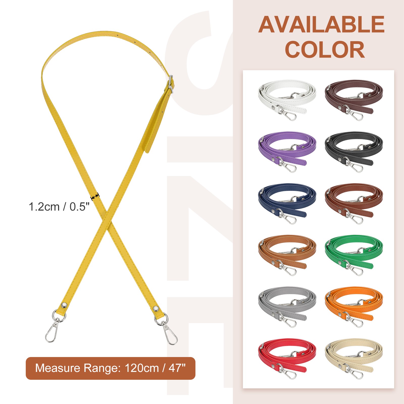 47" Adjustable PU Leather Purse Strap with Silver Hardware Yellow