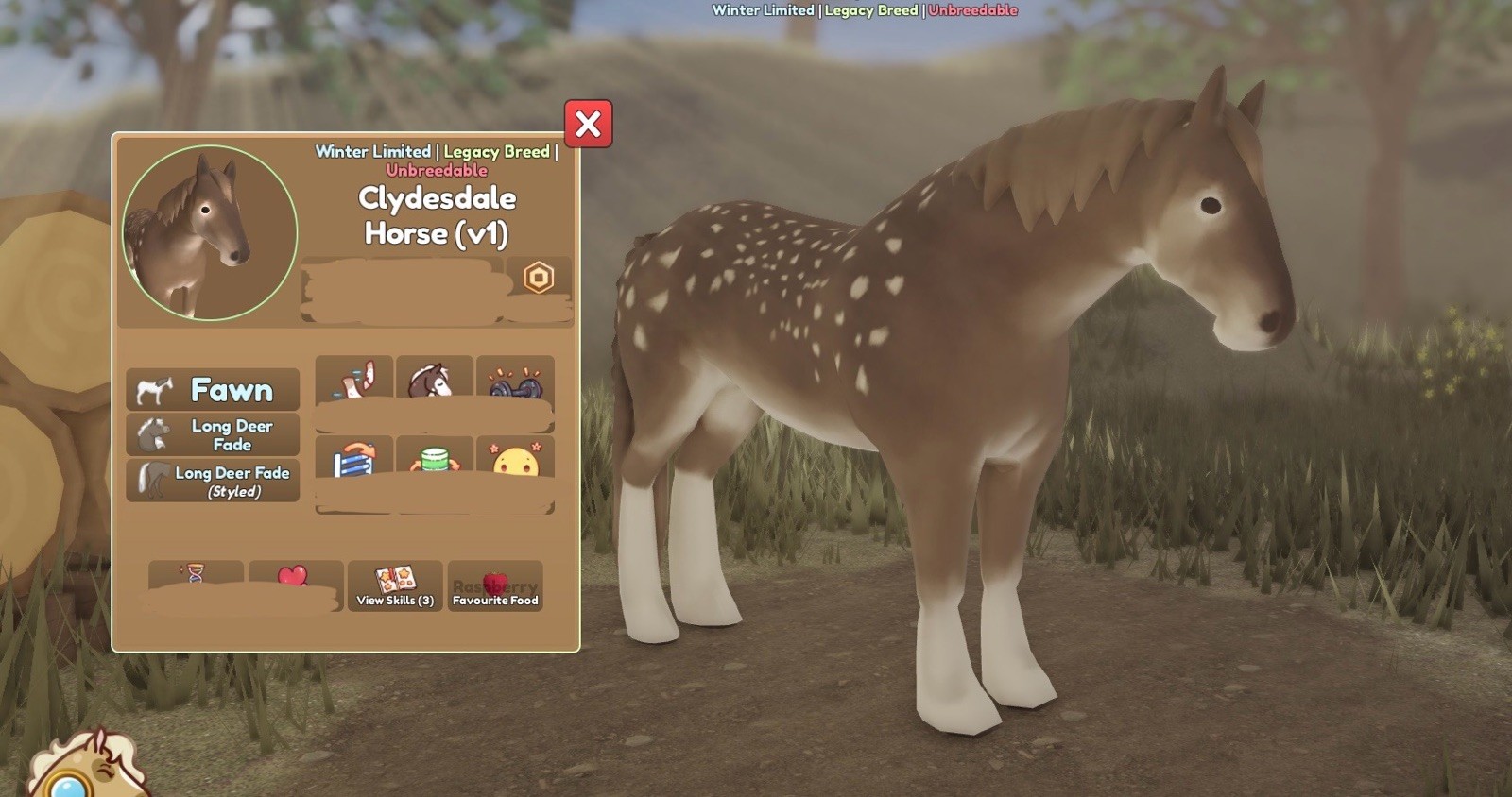 PB V1 Fawn Clydesdale Wild Horse Islands Pure Robux Bought Winter Event Horse