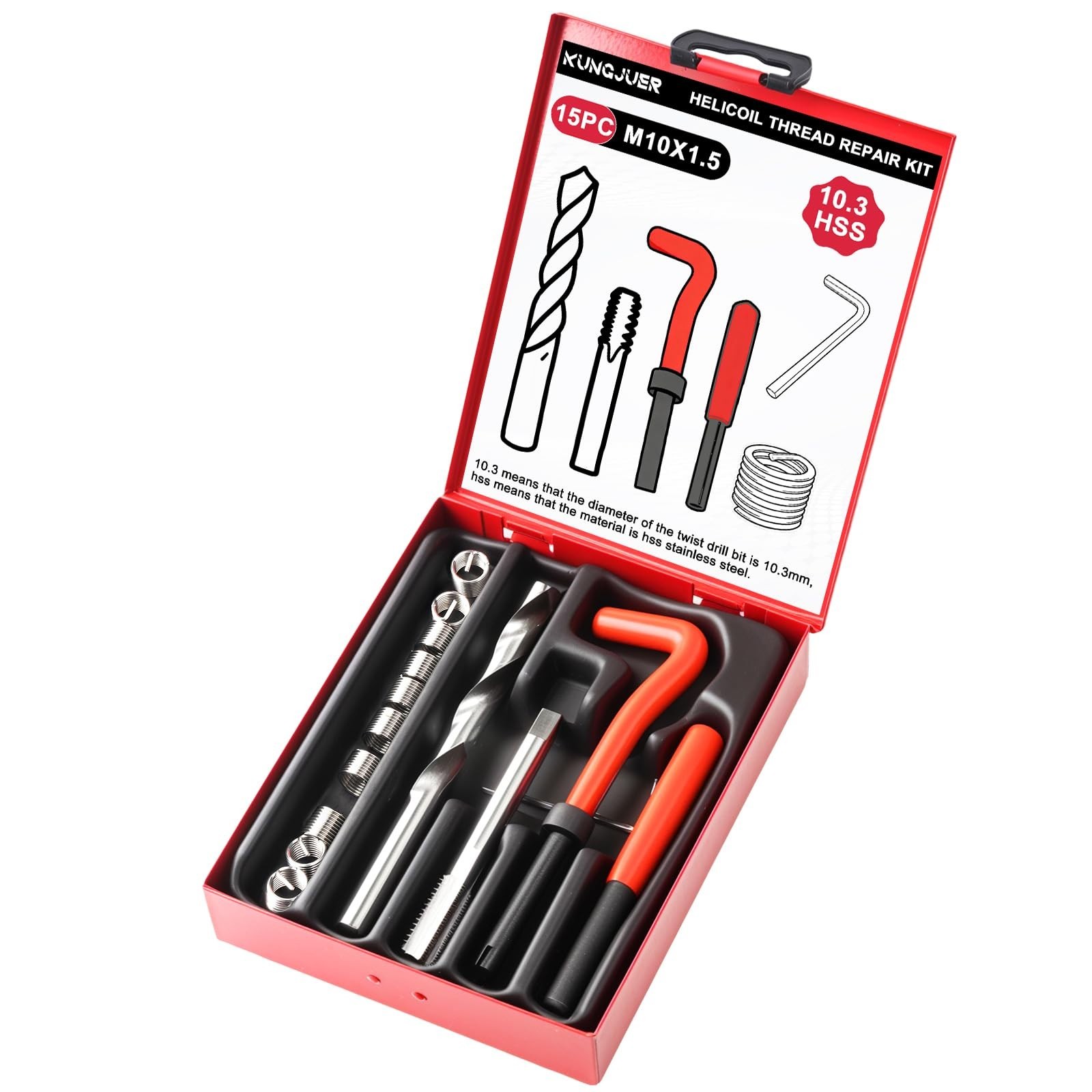Metric Thread Repair Insert Kit M10x1.5mm | Rethreading Tool Set with HSS Drill