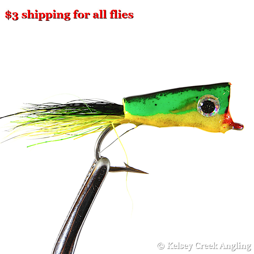 6-Pack CB Fire Tiger Taco Pescado, Popper Flies