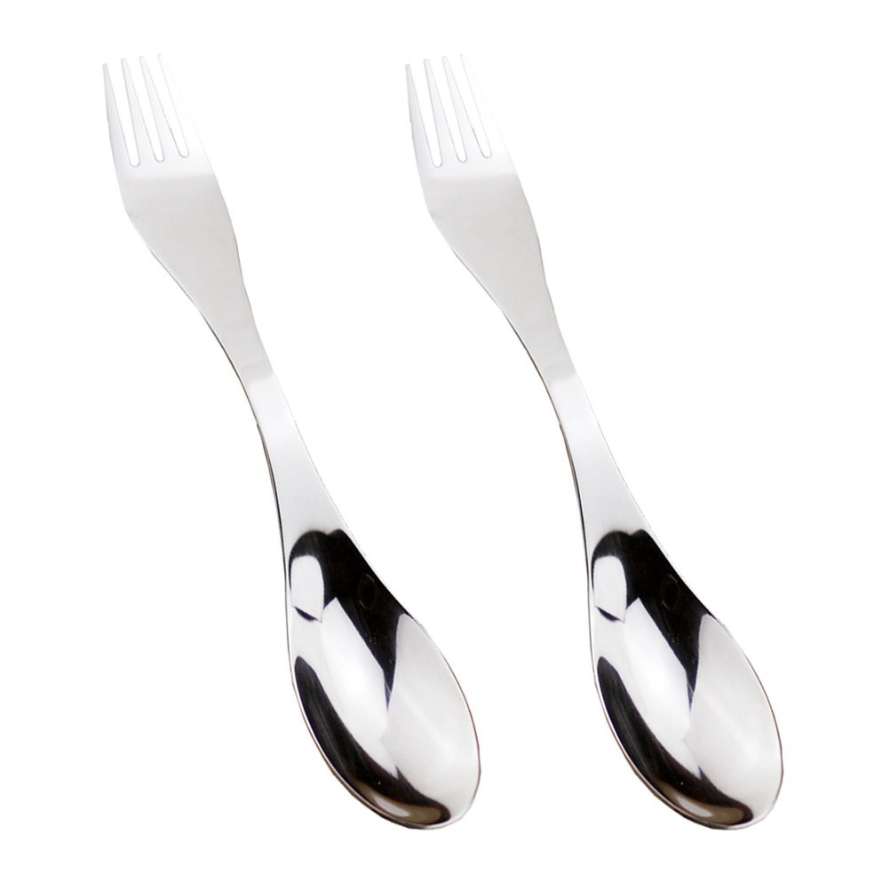 2 Pcs Stainless Steel Spork Double Ended Fork Spoon Set For Camping Hiking