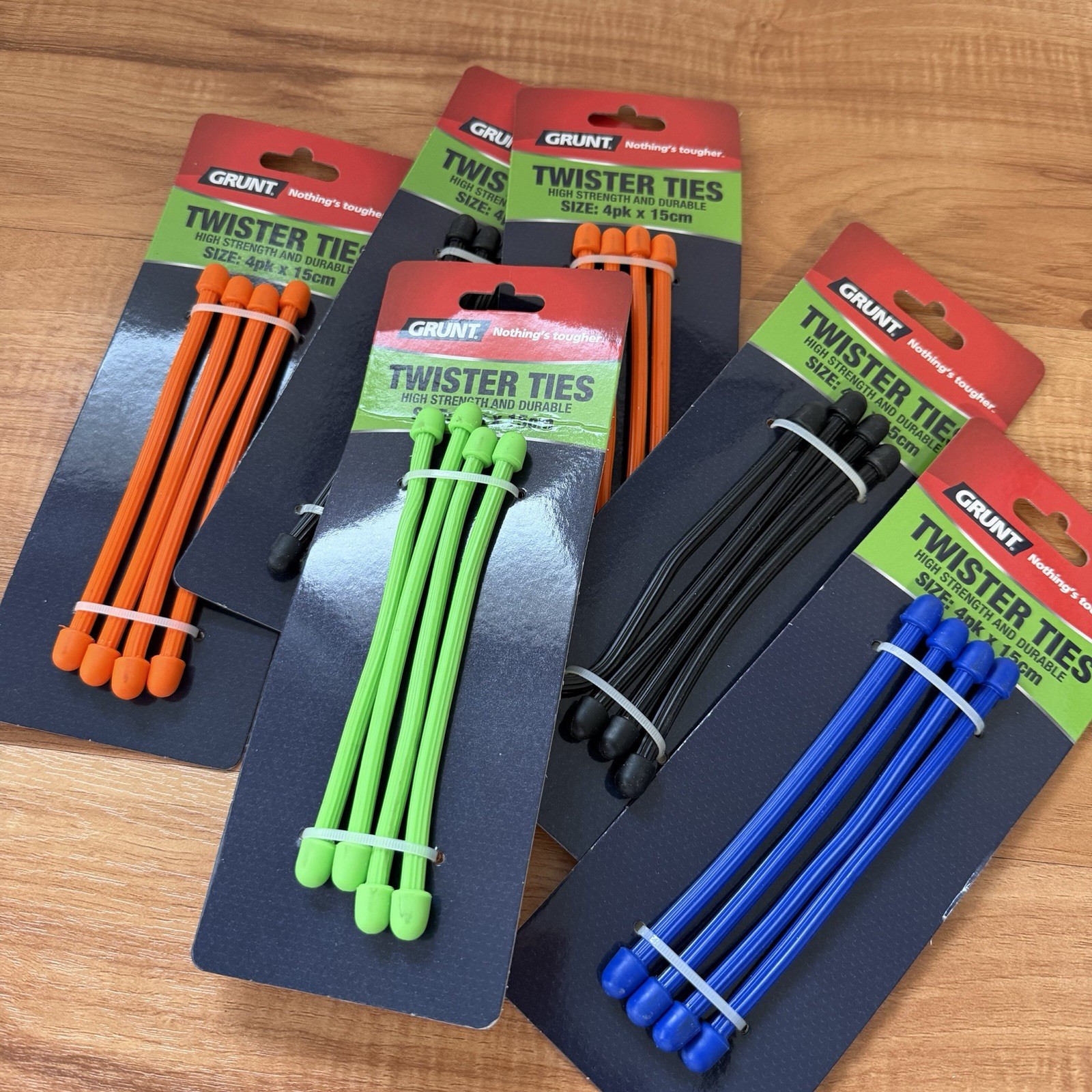 GRUNT Twister Ties Gear Ties 15cm 4 Pack Reusable Cable Toes Heavy Duty New