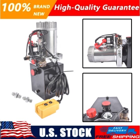 4 Quart Double Acting Hydraulic Pump Dump Trailer Power Unit 12V SAE #6 Port