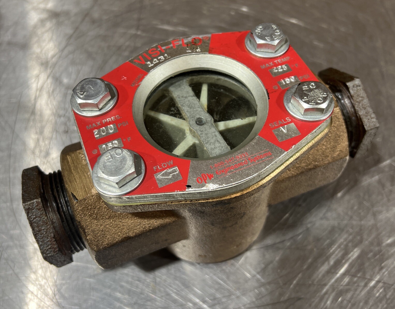OPW 1431 VISI-FLO BRASS INDICATION METER 1-1/4" 200 Psi. Item ID 2