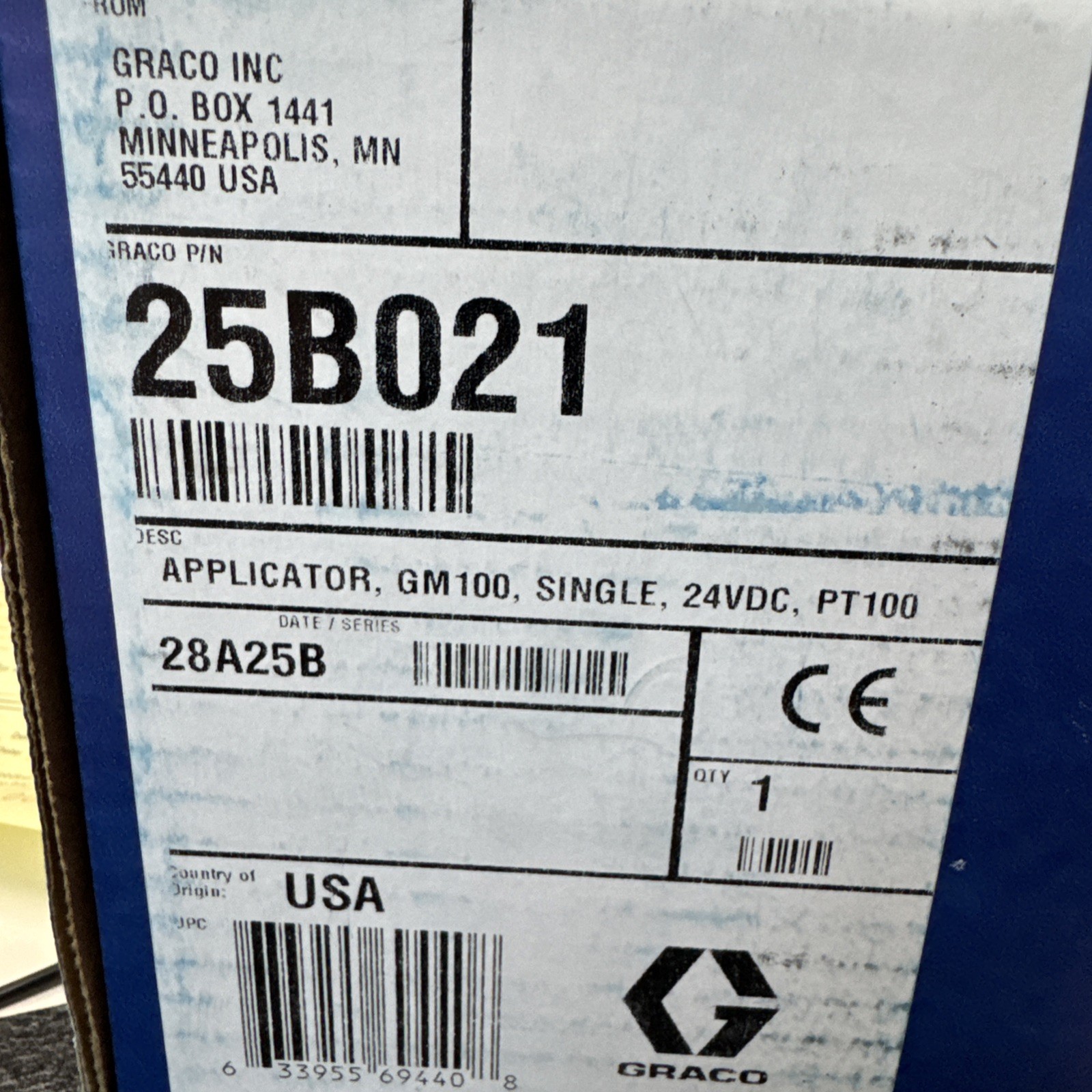 Graco Invisipac 25B021-Applicator, GM100, Single, 24VDC, PT100 Factory Seal NEW!
