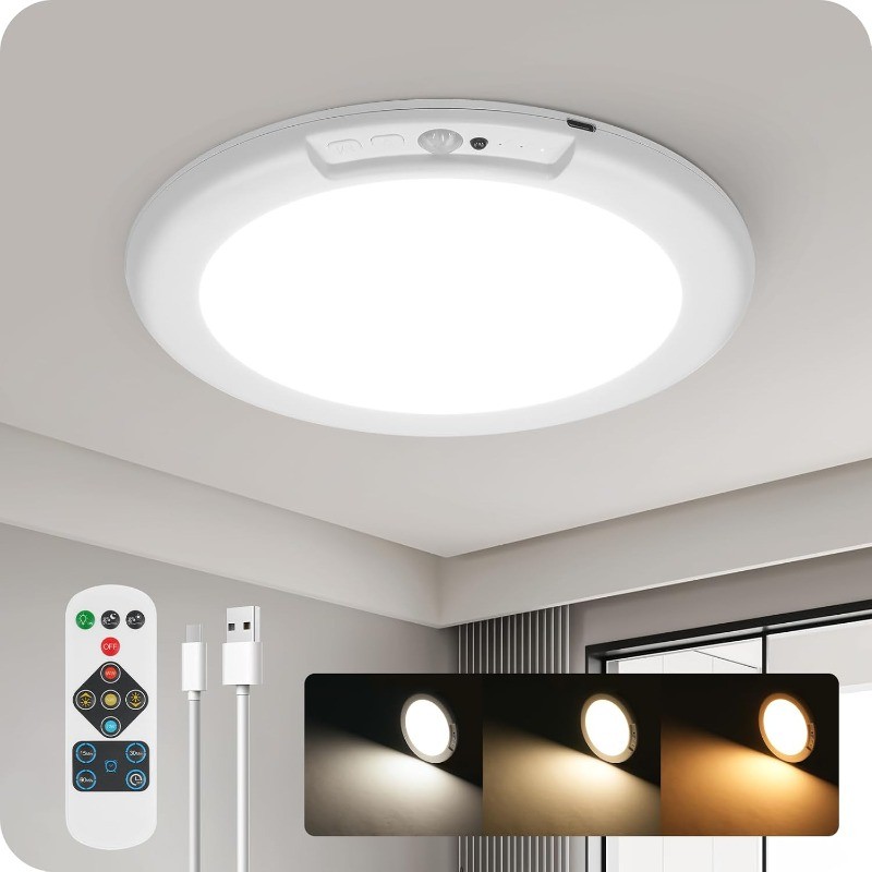 Motion Sensor Ceiling Light with Remote, Wireless Ceiling Light Battery Operated