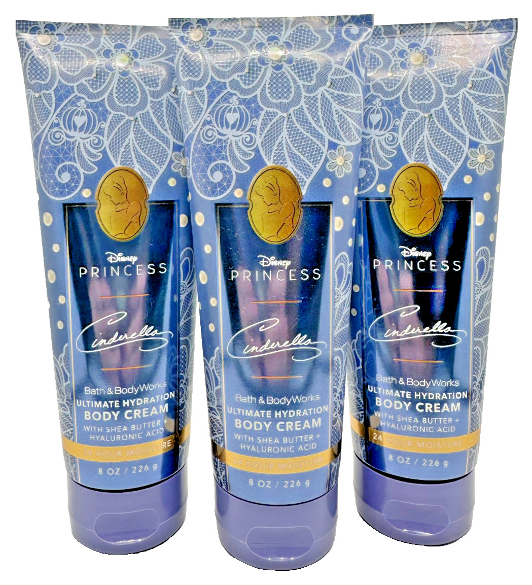 NEW Bath & Body Works Lot of 3 Tubes Disney Princess Cinderella Cream 8 oz