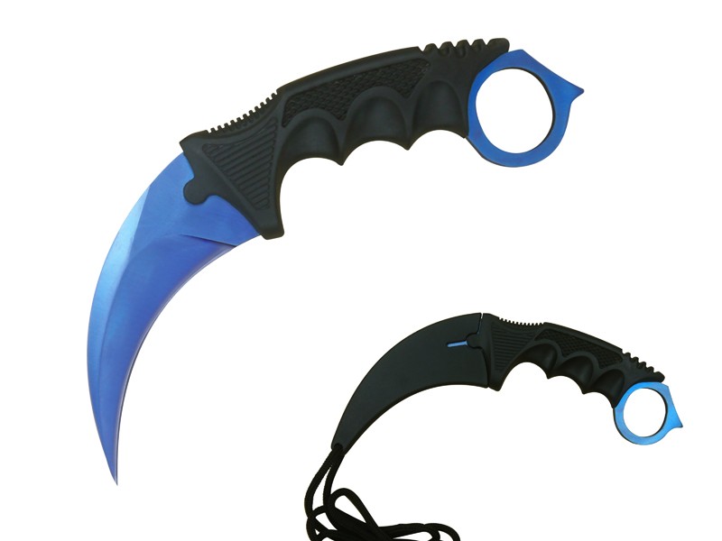 CS Go Counter Strike Doppler Tactical Karambit Neck Knife Blue Fixed Blade Claw