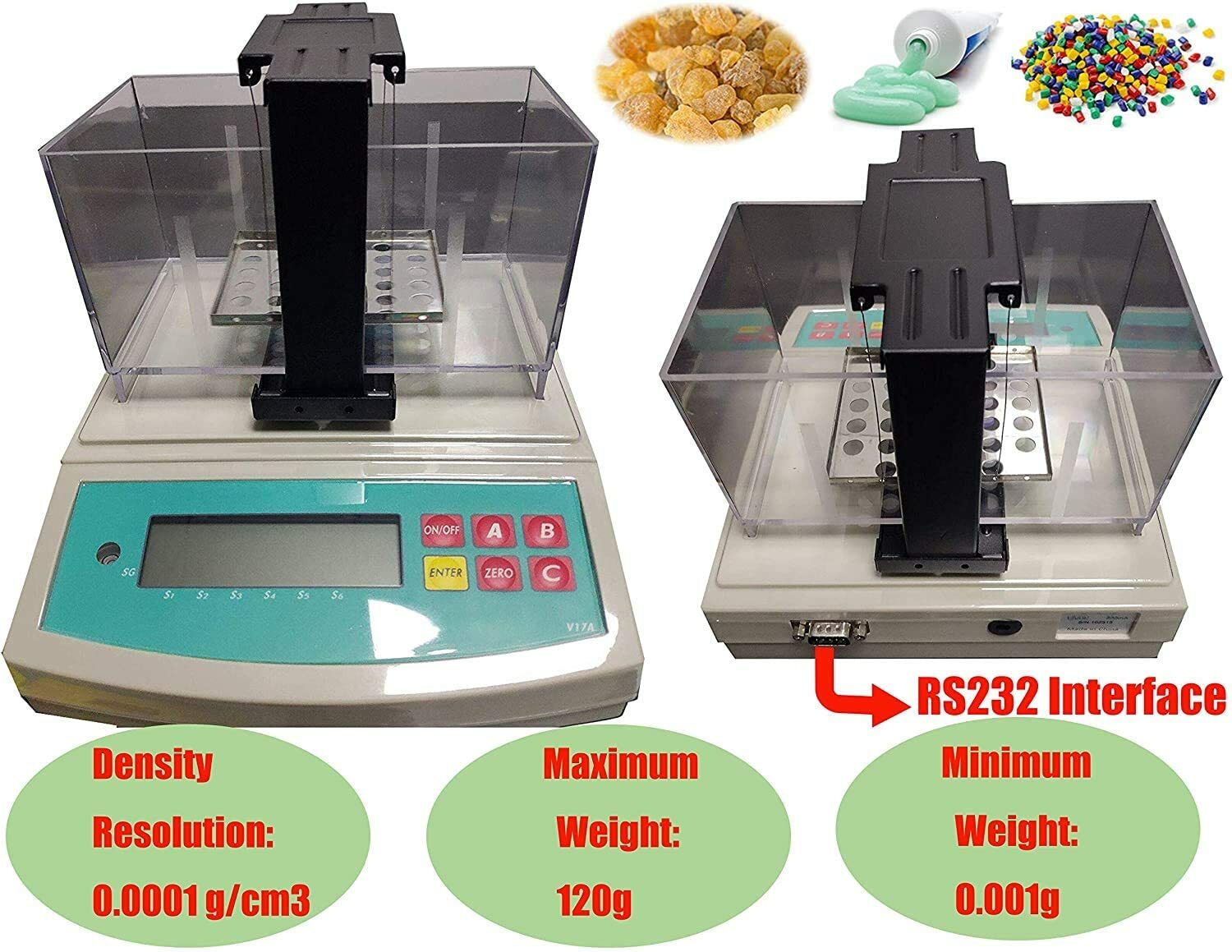 Solid Density Meter Gauge Densitometer 120g for Plastic Rubber RS232 Interface