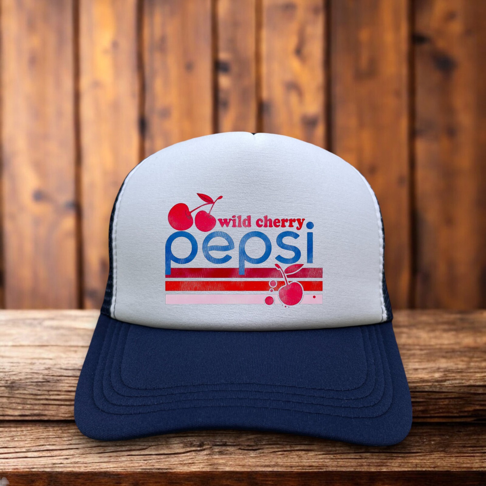 Wild Cherry Pepsi Unisex Trucker Hat Blue Snapback Coca Cola 80s Logo Ball Cap