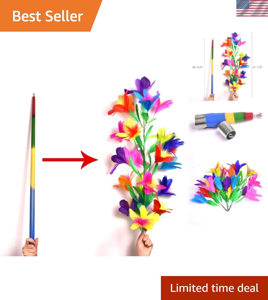 Stunning Rainbow Magic Wand - Transforms into 21 Flower Bouquet for Stage Magic