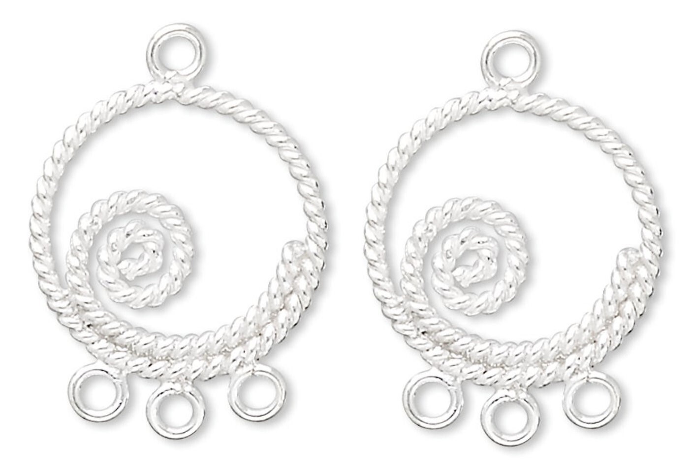 2 Sterling Silver Spiral Twist 13x19mm Earring Link Connectors with 3 Loops *