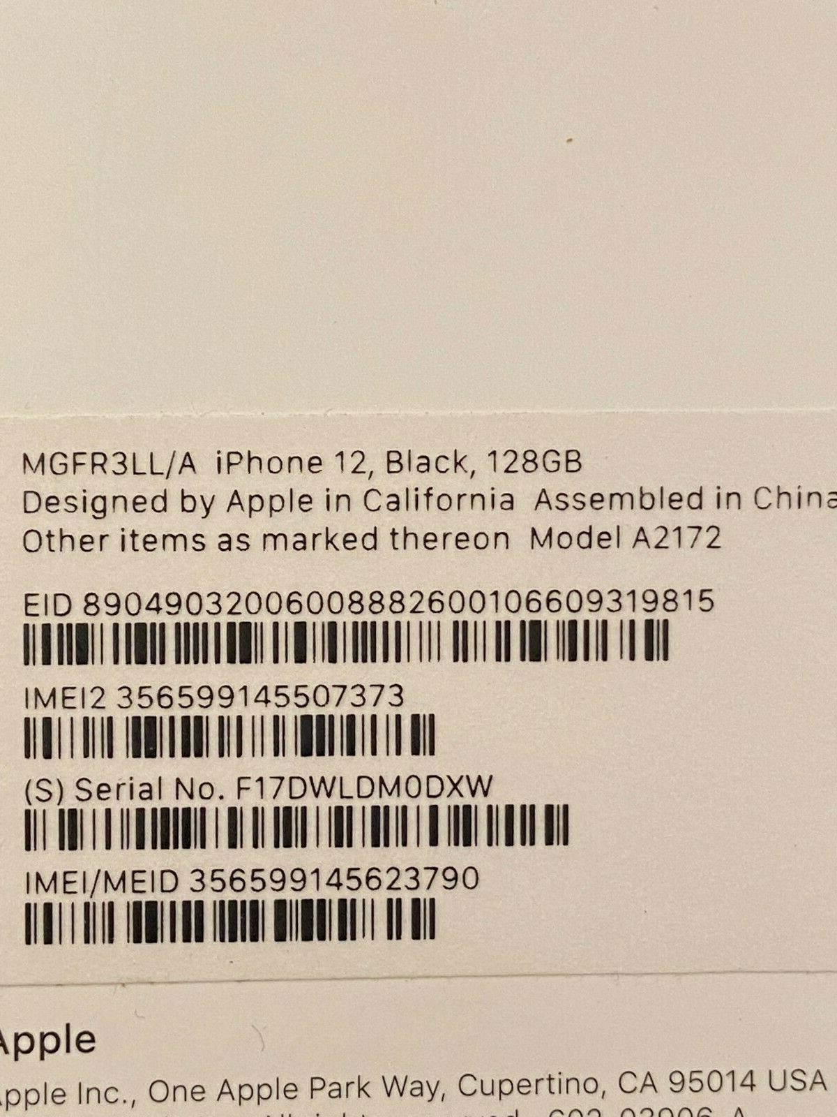 EMPTY BOX Iphone12 Black 120GB EMPTY BOX (NO PHONE OR ACCESSORIES nn1