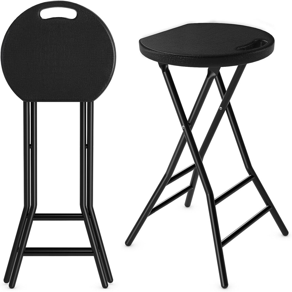 2Pcs 24 inch Tall Folding Bar Stool w/ Handle Portable Cushion Bar Seat 550lbs