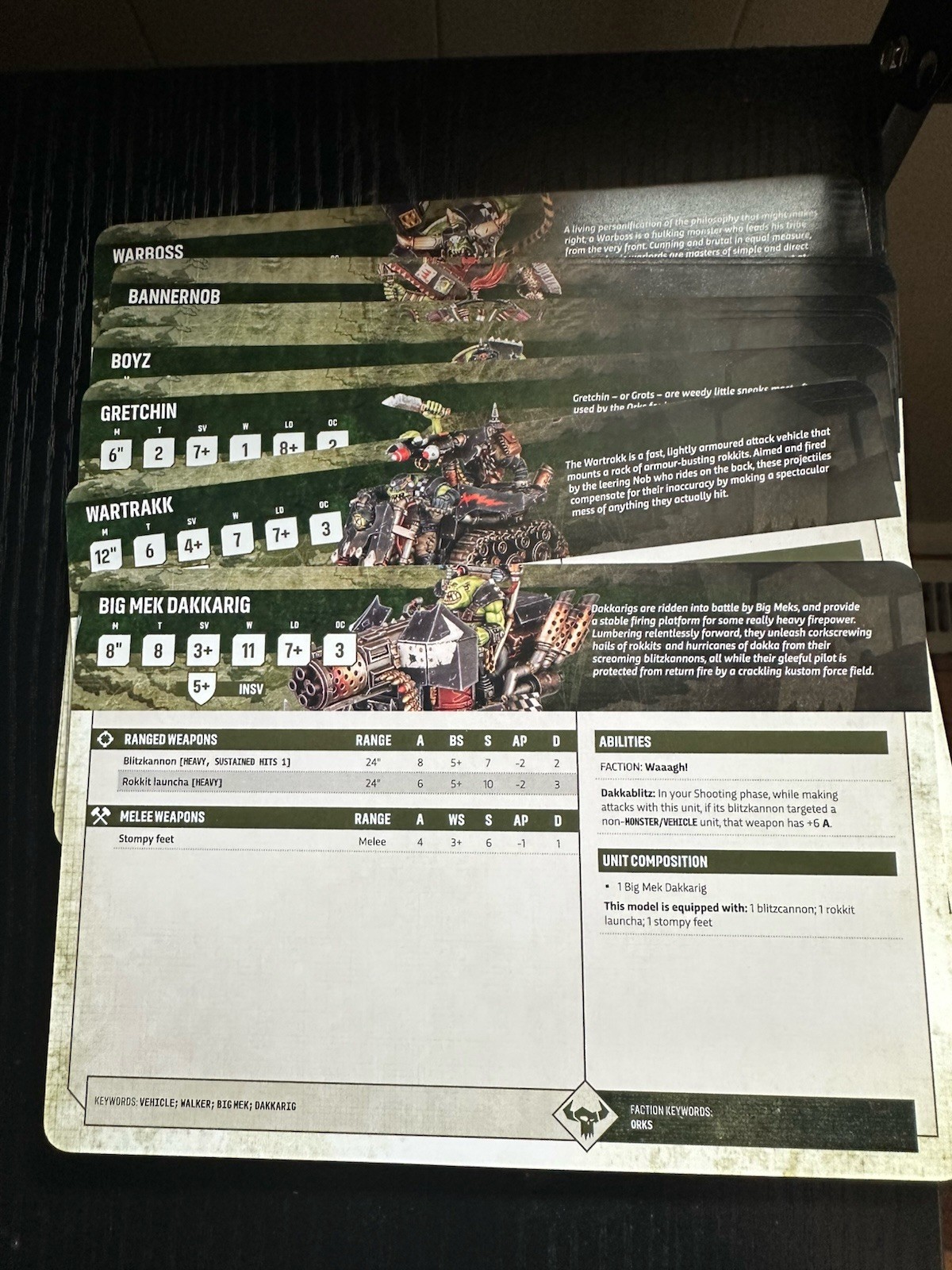 Games Workshop Warhammer 40K Armageddon Orks & Space Marine Datacards, English