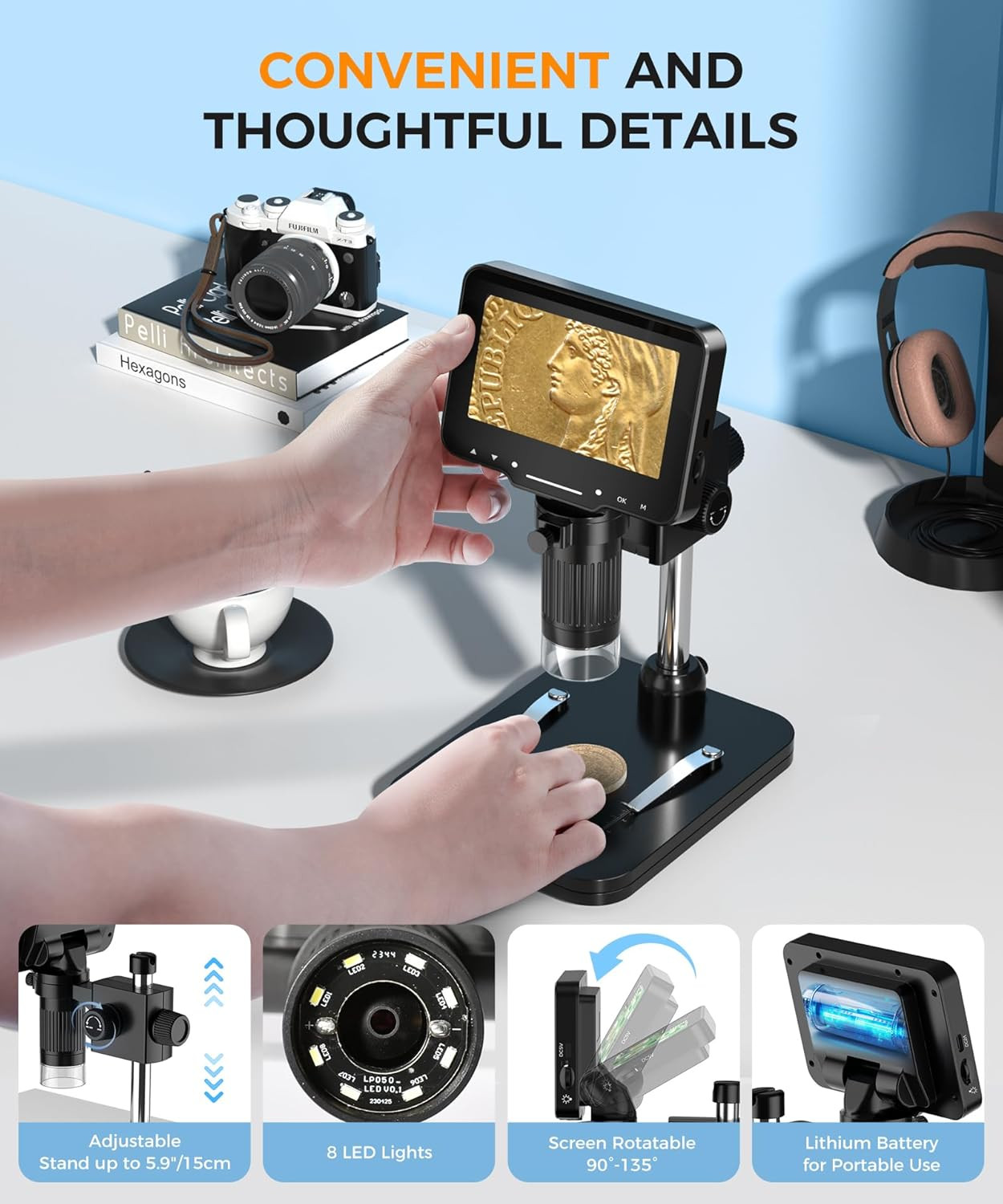 LCD Digital Microscope,4.3 Inch 1080P 10 Megapixels,10Mp Camera Video Recorder w